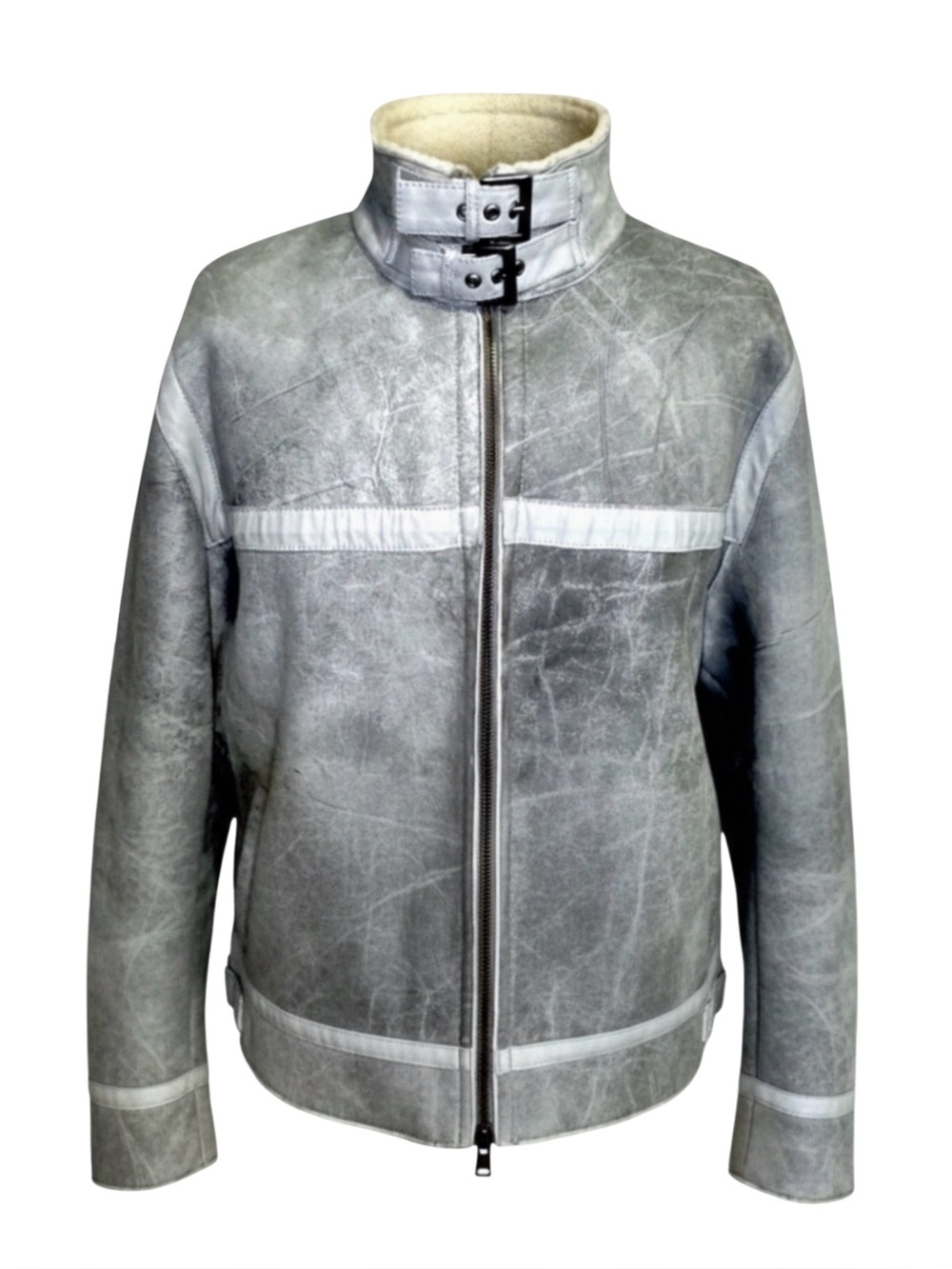 Versace Jeans Couture Distressed Shearling Jacket – Gray | Vintage Luxury - Picture 1 of 13